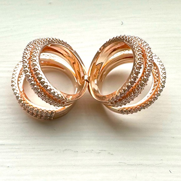 Genuine Silver Rose Gold Plated Four Rings With CZ Connected By Hinges Size 6 - Picture 6 of 7